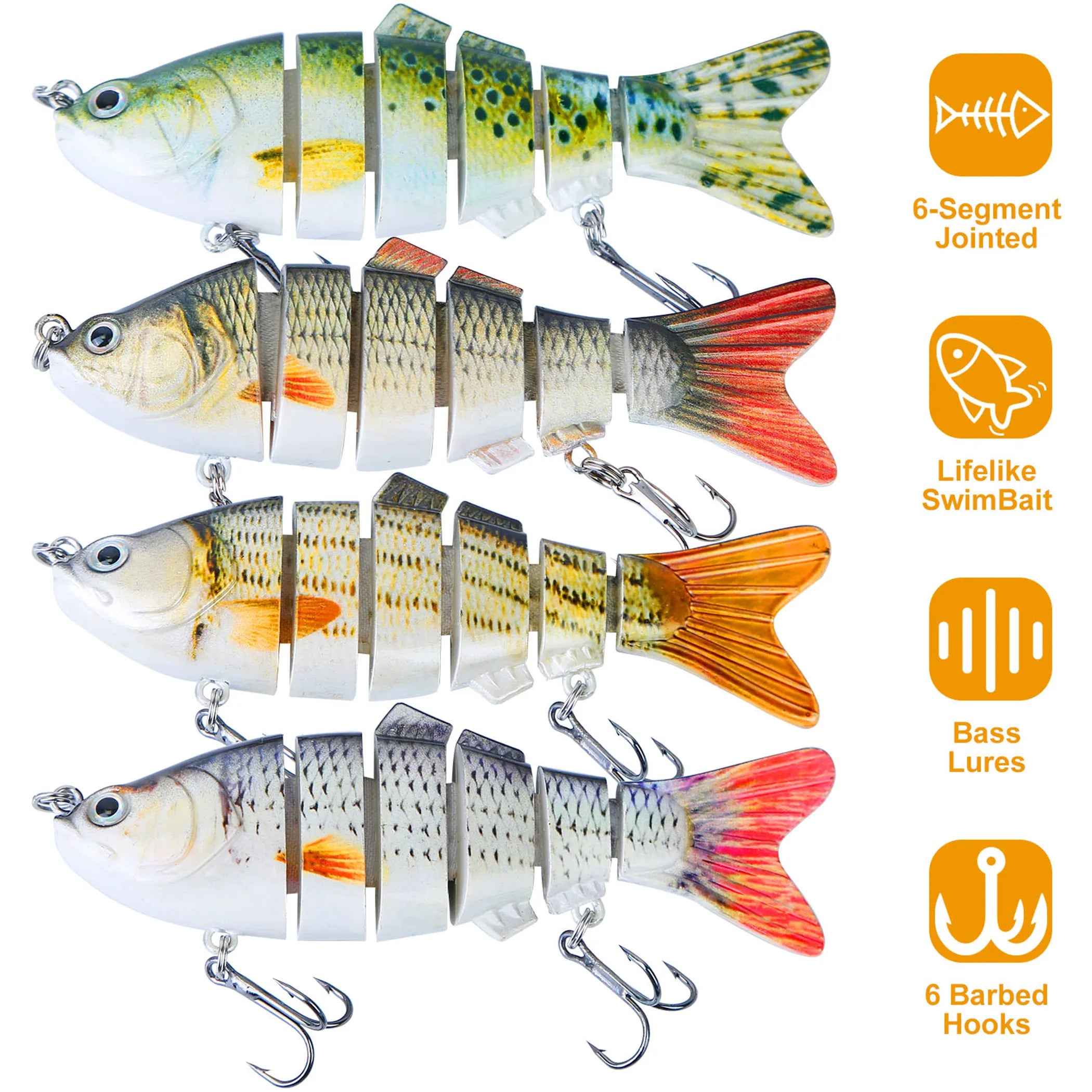 4Pcs 10cm/20g Bass Fishing Lure 6 Segment Multi
