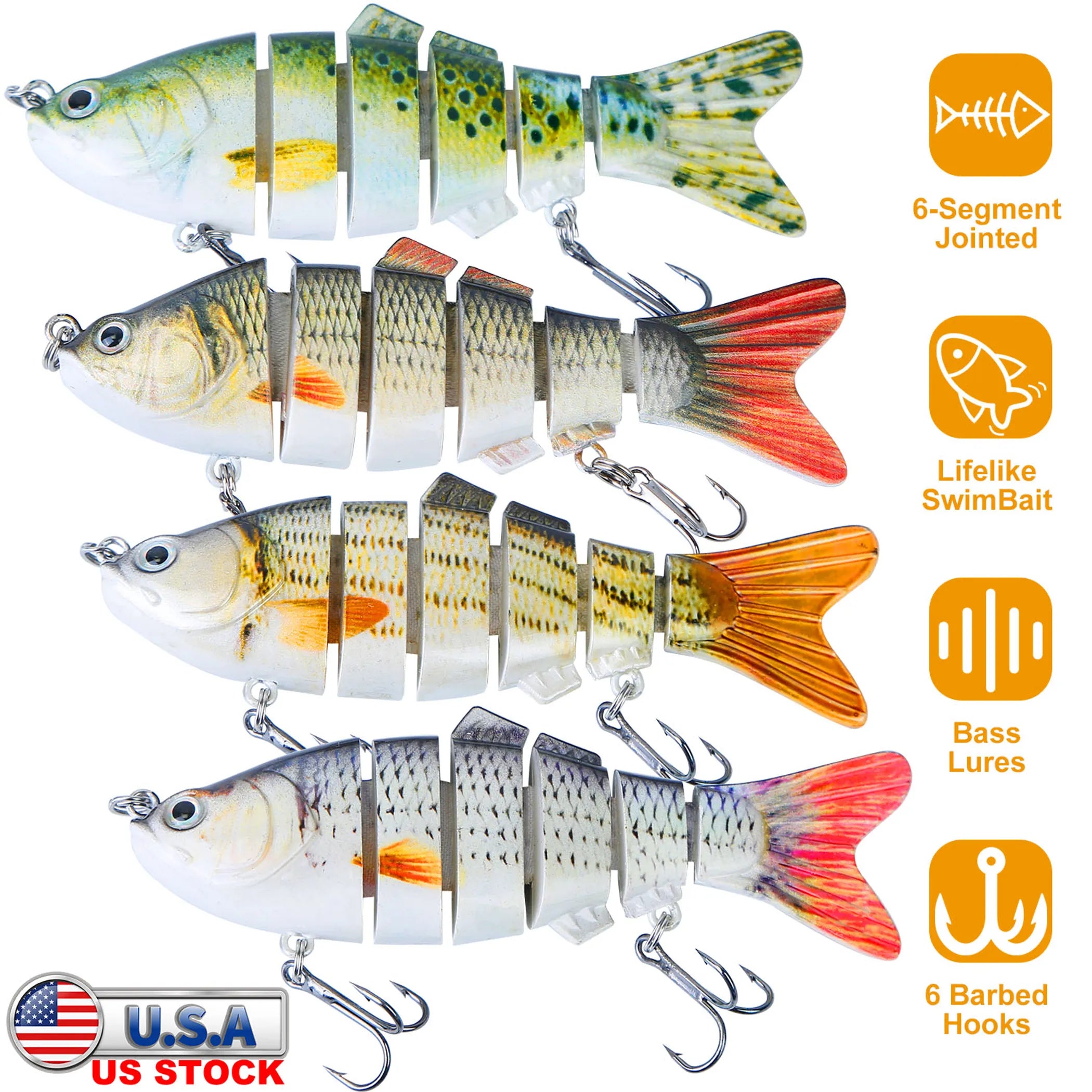 4Pcs 10cm/20g Bass Fishing Lure 6 Segment Multi