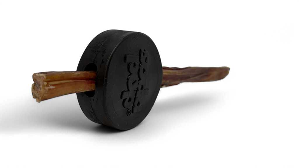 Hockey Puck Bully Stick Holder - Durable Rubber Treat Holder & Chew Toy