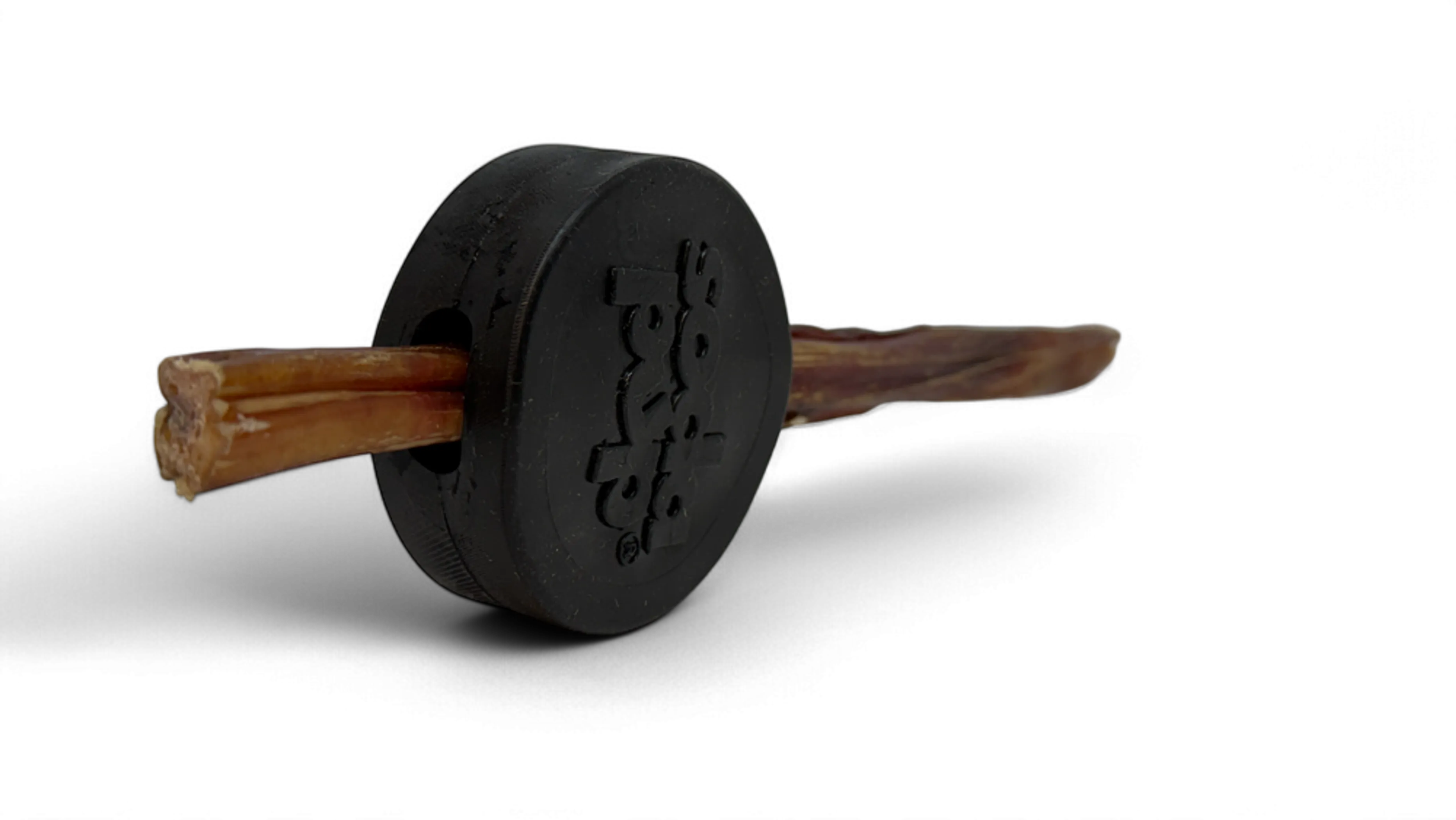 Hockey Puck Bully Stick Holder - Durable Rubber Treat Holder & Chew Toy