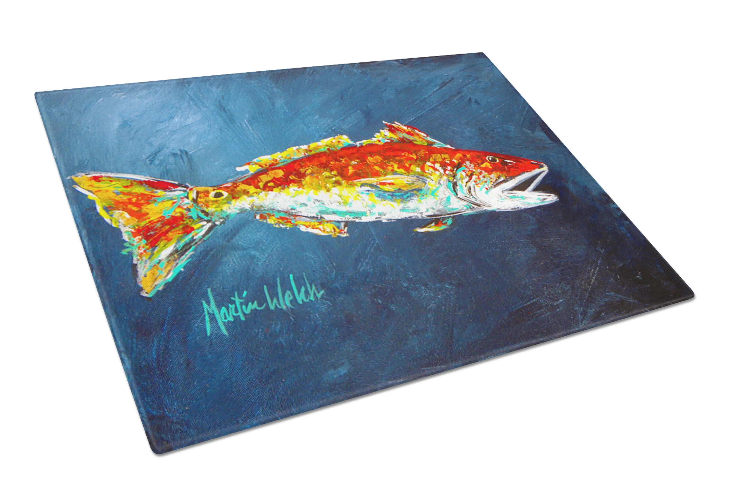 Fish Art Glass Cutting Board Large