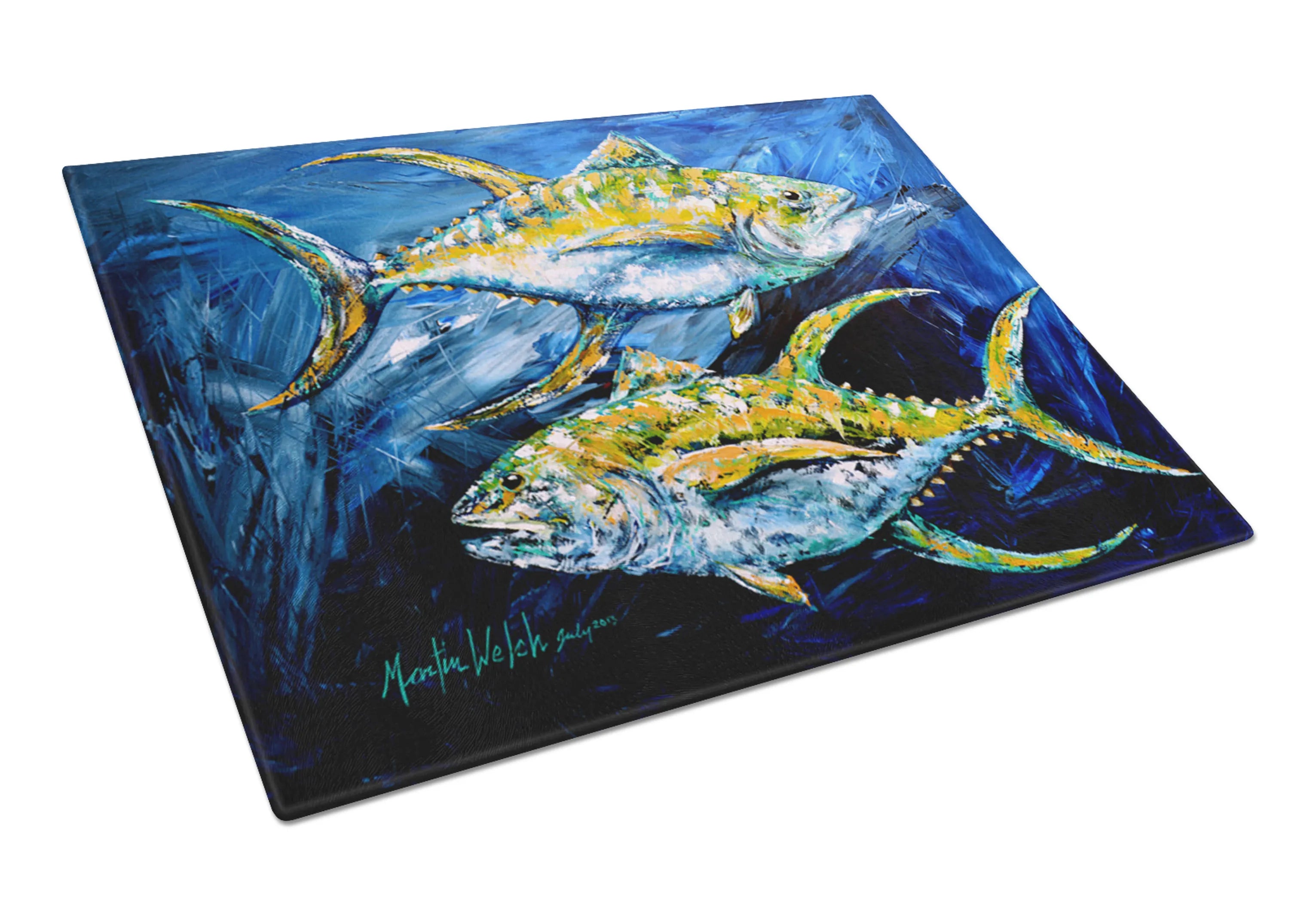 Fish Art Glass Cutting Board Large