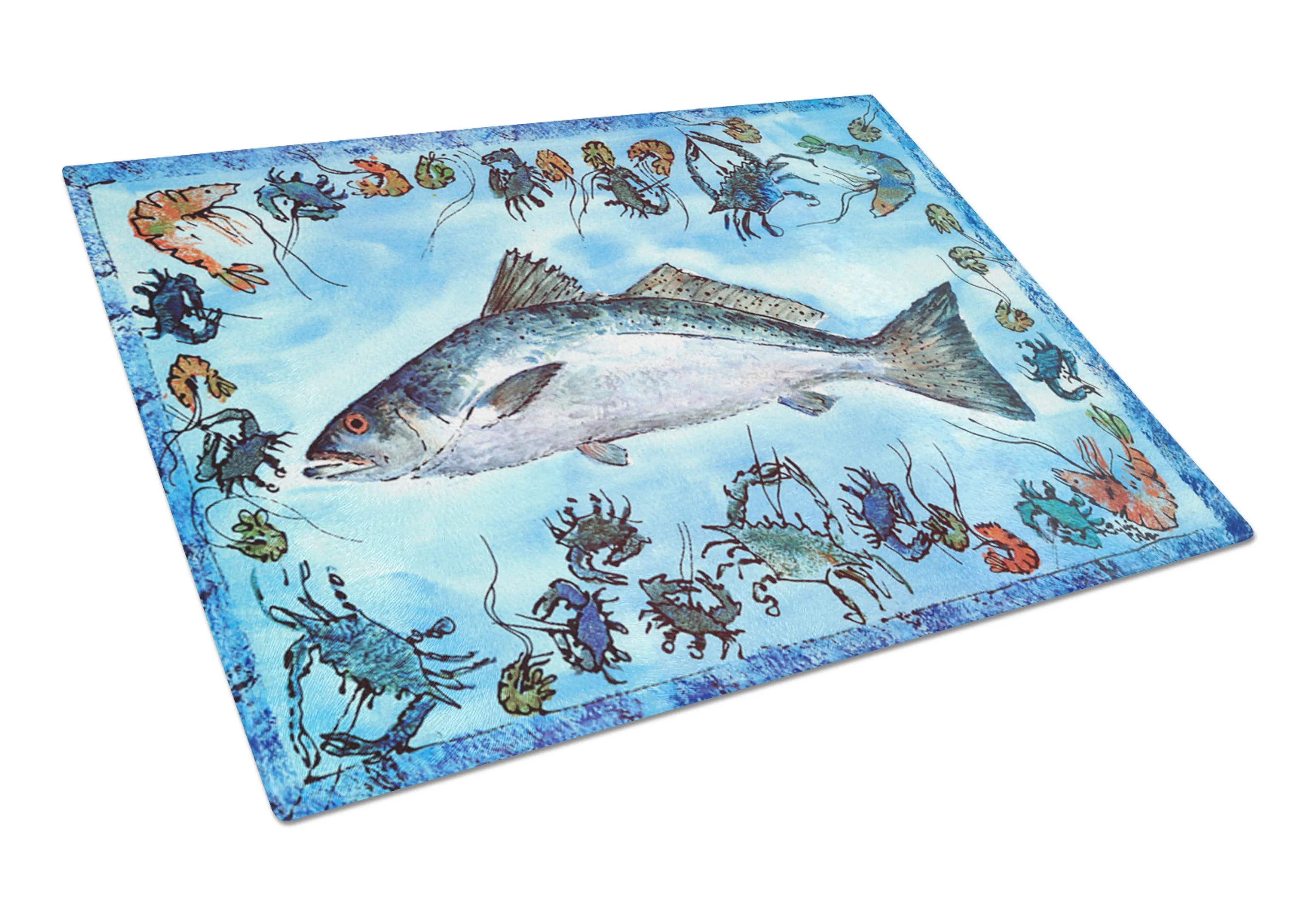 Fish Art Glass Cutting Board Large